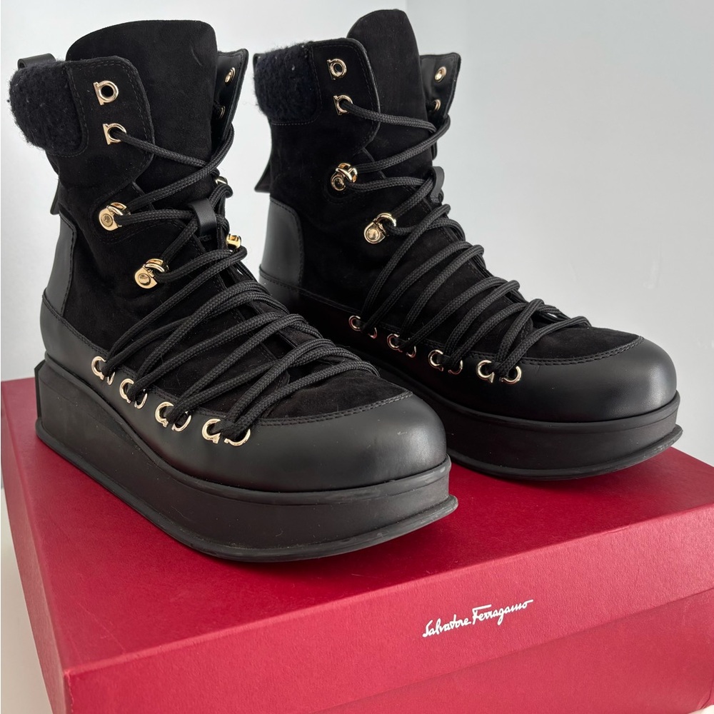 Salvatore Ferragamo Women's Black Lace-Up Platform Boots